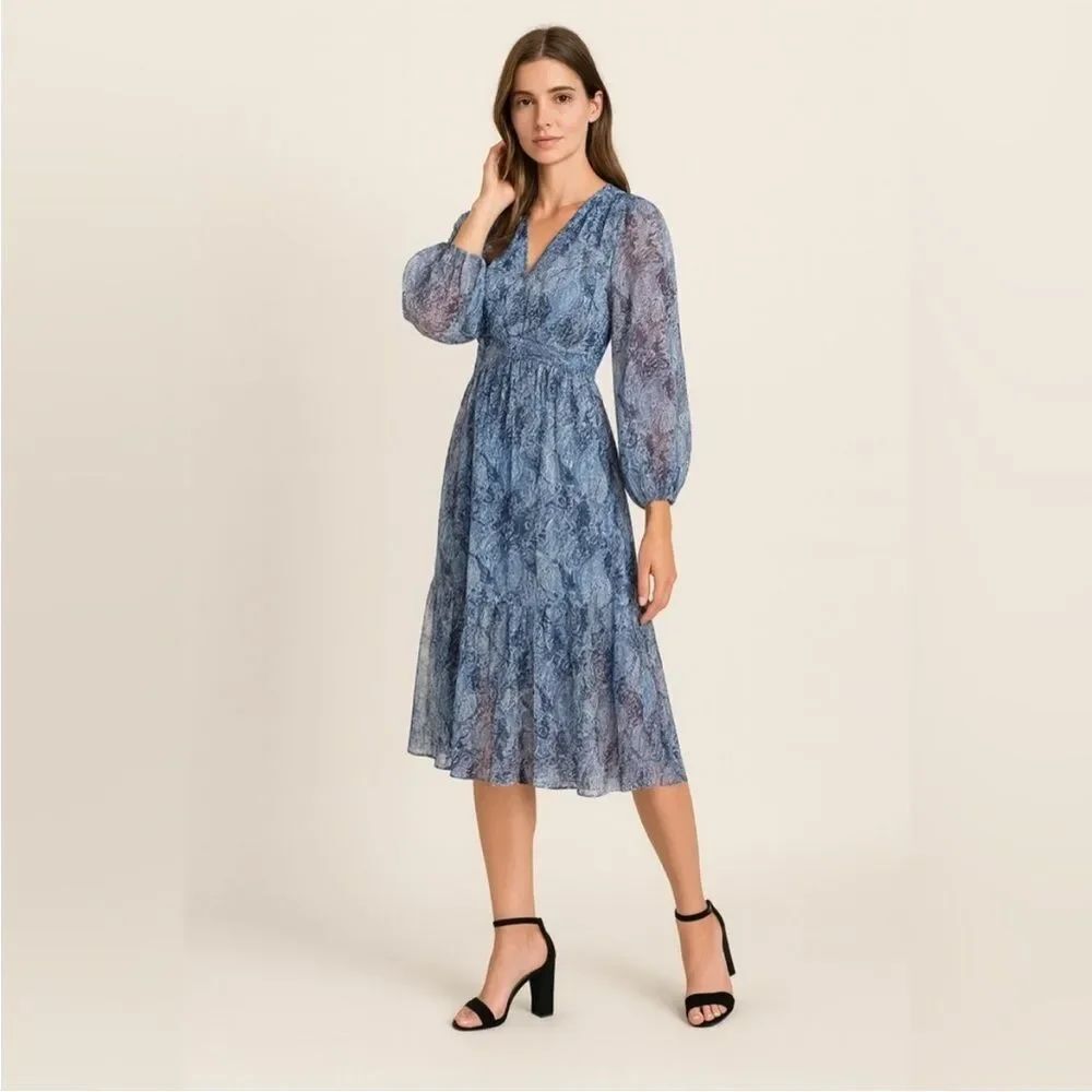 Joie Parisian Paisley Design Blue Tiered Dress Bohemian Cottagecore Resort Event